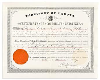 (WEST--DAKOTA TERRITORY.) Group of deeds and certificates for Black Hills mining claims and other properties.